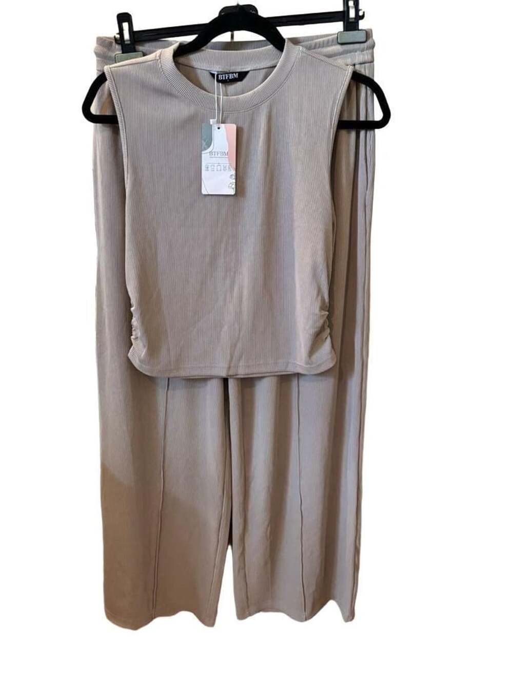 BTFBM Women Ribbed Crew Neck Sleeveless Top And Wide Leg Pants Loungewear Set